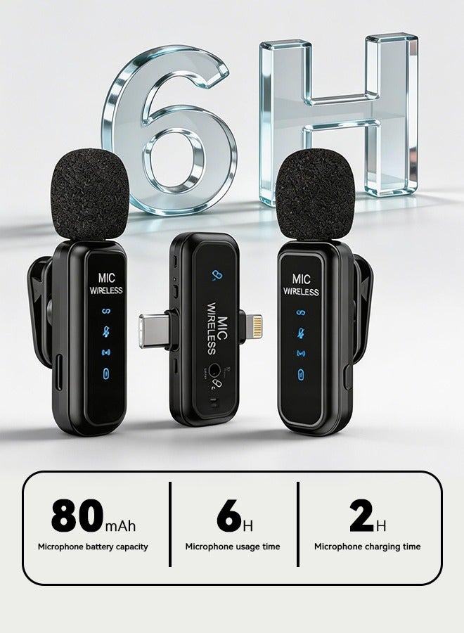 Yaqeen Wireless Microphone for iPhone Ipad & Android Phone, 2 In 1 Wireless Mic with USB C and Lightning Interface, Plug and Play Adaptive Noise Cancellation, Lapel Mic for Video Recording Youtube Podcast Vlogging (2 Pack) - Image 5